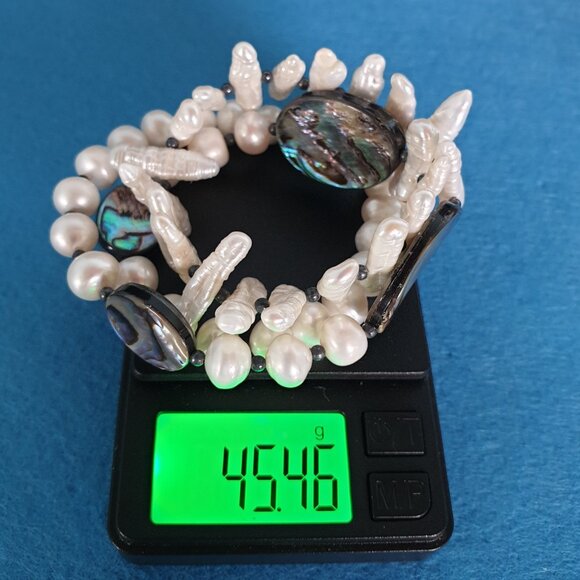 Vintage Genuine White Stick Pearl & Abalone Necklace with 925 Silver Clasp - Picture 12 of 12